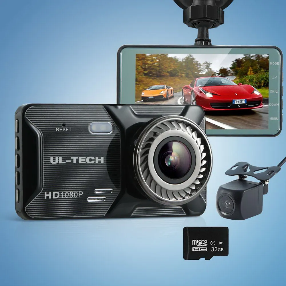 1080P 4" Dual Dash Camera, Night Vision, 32GB – UL-tech