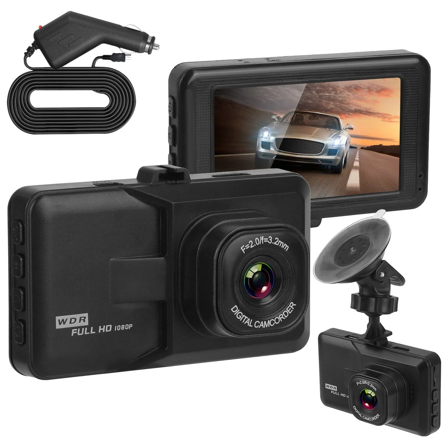 1080P Car DVR 3" Camera Dash Cam with 100° Angle Loop Recording Motion Detection