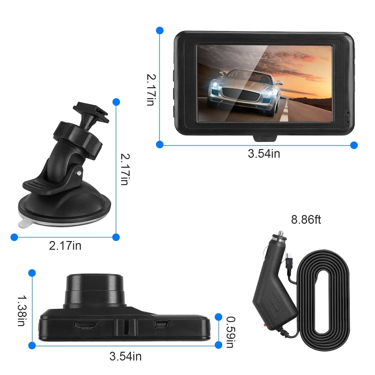 1080P Car DVR 3" Camera Dash Cam with 100° Angle Loop Recording Motion Detection