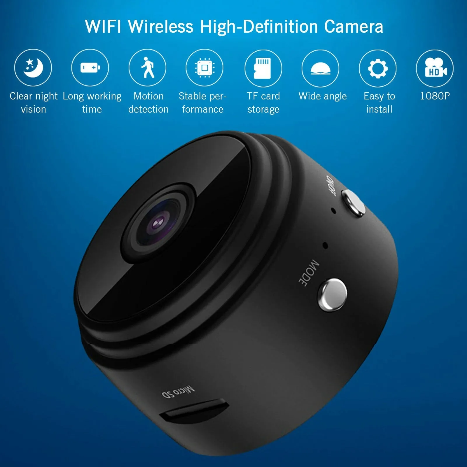 1080P High-Definition Mini Portable Camera Smart WiFi Wireless Security Camera Night Vision Motion Detection with APP Magnetic Design Rotatable Base Bracket for Home Security Outdoor Exercising Kids Monitoring Pets Monitoring