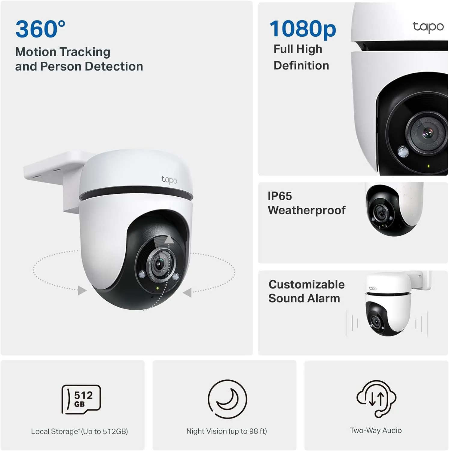 1080P Outdoor Wired Pan/Tilt Security Wi-Fi Camera, 360° View, Motion Tracking, Works with Alexa & Google Home, Night Vision, Free AI Detection, Cloud & SD Card Storage(Up to 512GB),  C500…