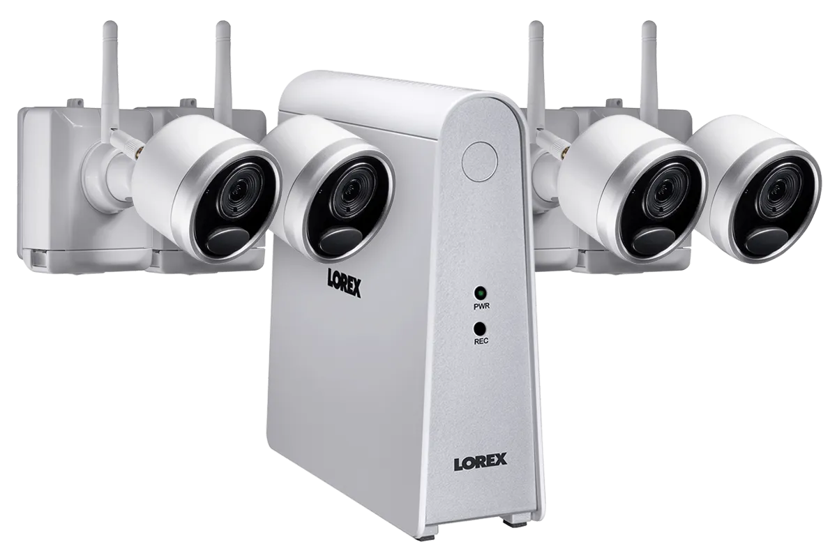 1080p Wireless camera system with 4 battery operated  wire-free cameras, 65ft night vision, mic and speaker for two way audio, No Monthly Fees