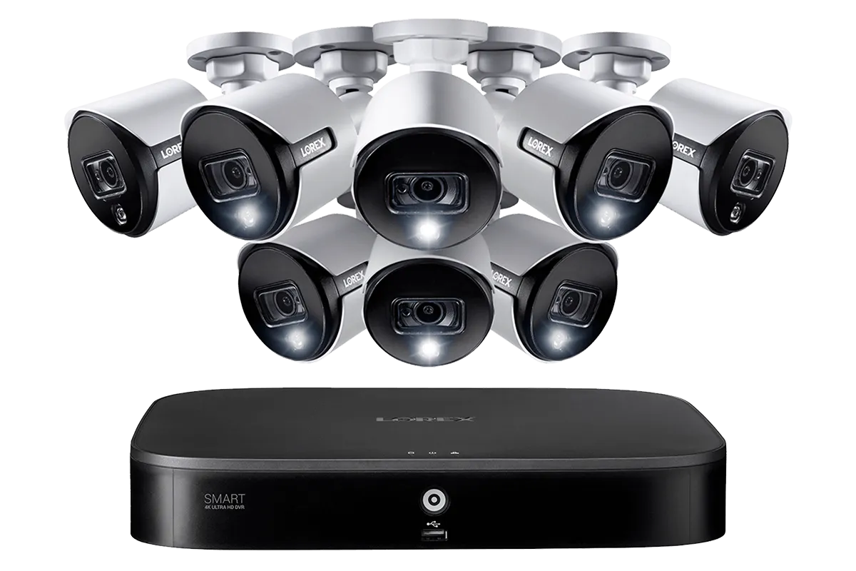 16-Channel Security System with 8 Active Deterrence 4K (8MP) Cameras featuring Smart Motion Detection and Color Night Vision