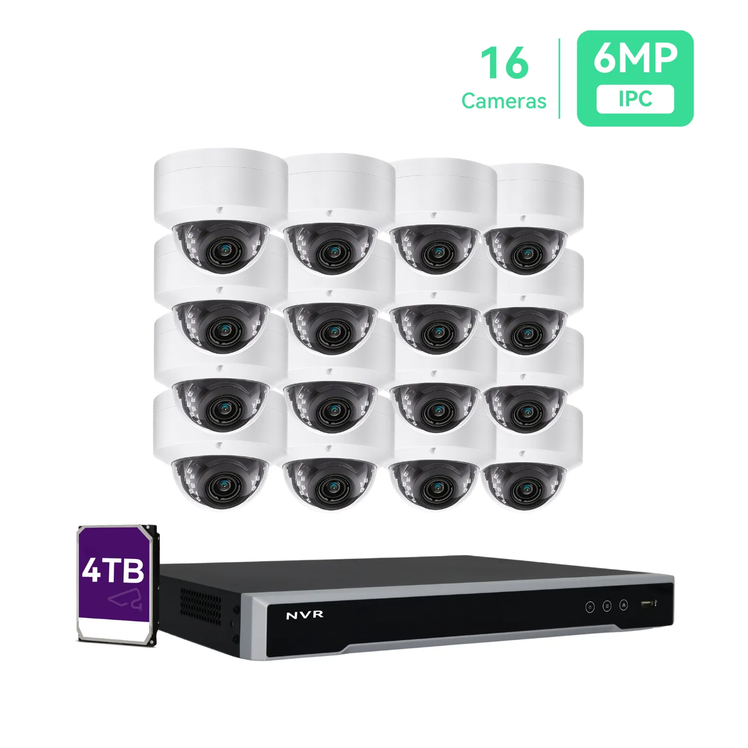 16CH 4K PoE IP Security Camera System with 16*6MP Dome Cameras, 4TB HDD (KIT1616D5)