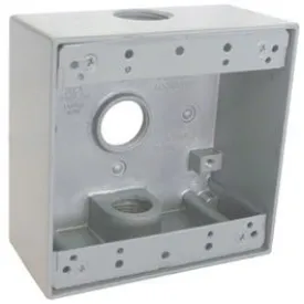 2-Gang Outlet Box, Weatherproof, Gray