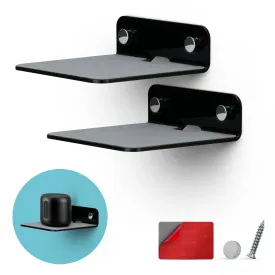 (2 Pack) 4" Small Floating Shelf Bluetooth Speaker Stand, Adhesive & Screw Wall Mount, Anti Slip, for Cameras, Baby Monitors, Webcam, Router & More