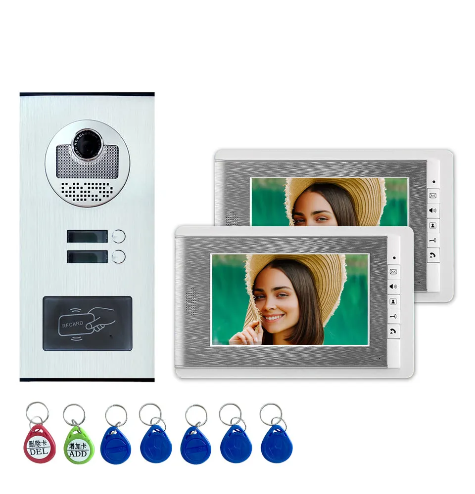 2/3/4 Units Apartment intercom system Video Door Phone Intercom Kits Aluminum Alloy Camera 7" Monitor video Doorbell 7 RFID Card