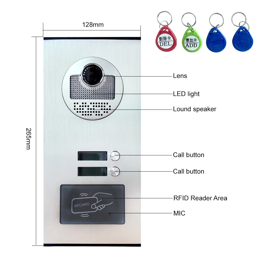 2/3/4 Units Apartment intercom system Video Door Phone Intercom Kits Aluminum Alloy Camera 7" Monitor video Doorbell 7 RFID Card