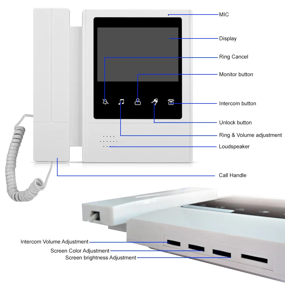 4.3'' Home TFT Wired Video Intercom Doorbell System RFID Camera with 3 Monitor Exit Button  Electric Lock   Door Access System