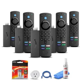 (5) Amazon Fire TV Stick (2021)   Smart Plug   Cat5 Cable   Batteries Bundle