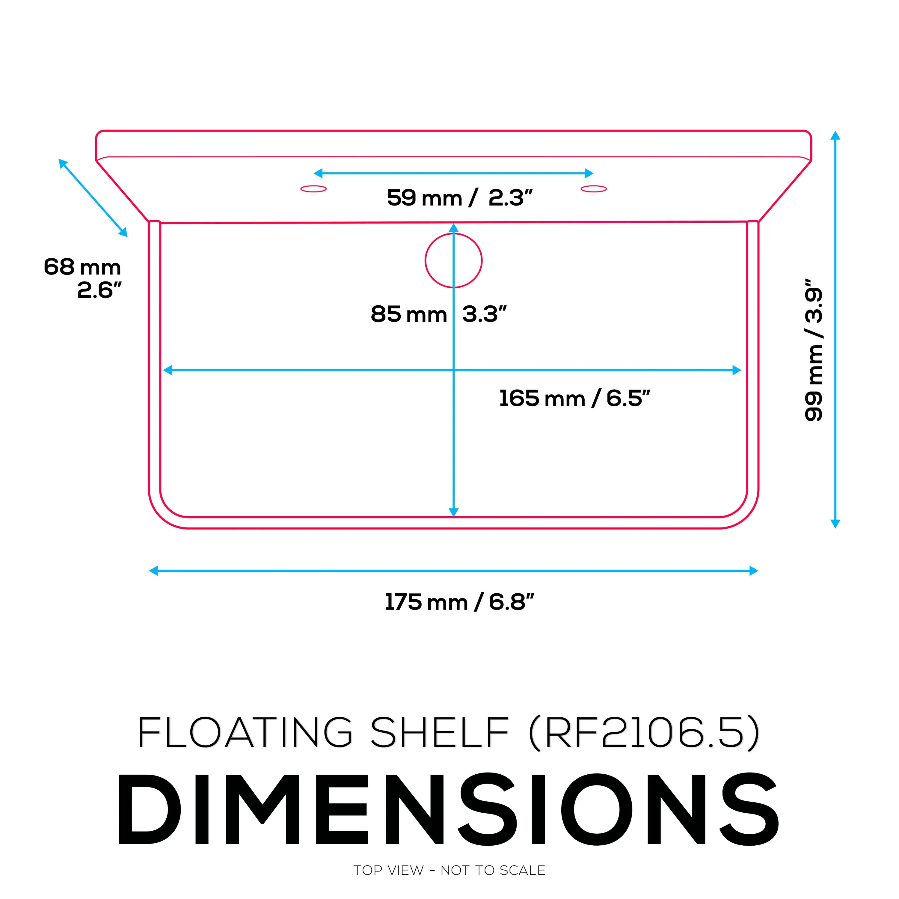 6.5” Small Floating Shelf, Adhesive & Screw In, for Bluetooth Speakers, Cameras, Plants, Toys & More, Universal Holder, Easy to Install (SHELF RF2106.5, White)