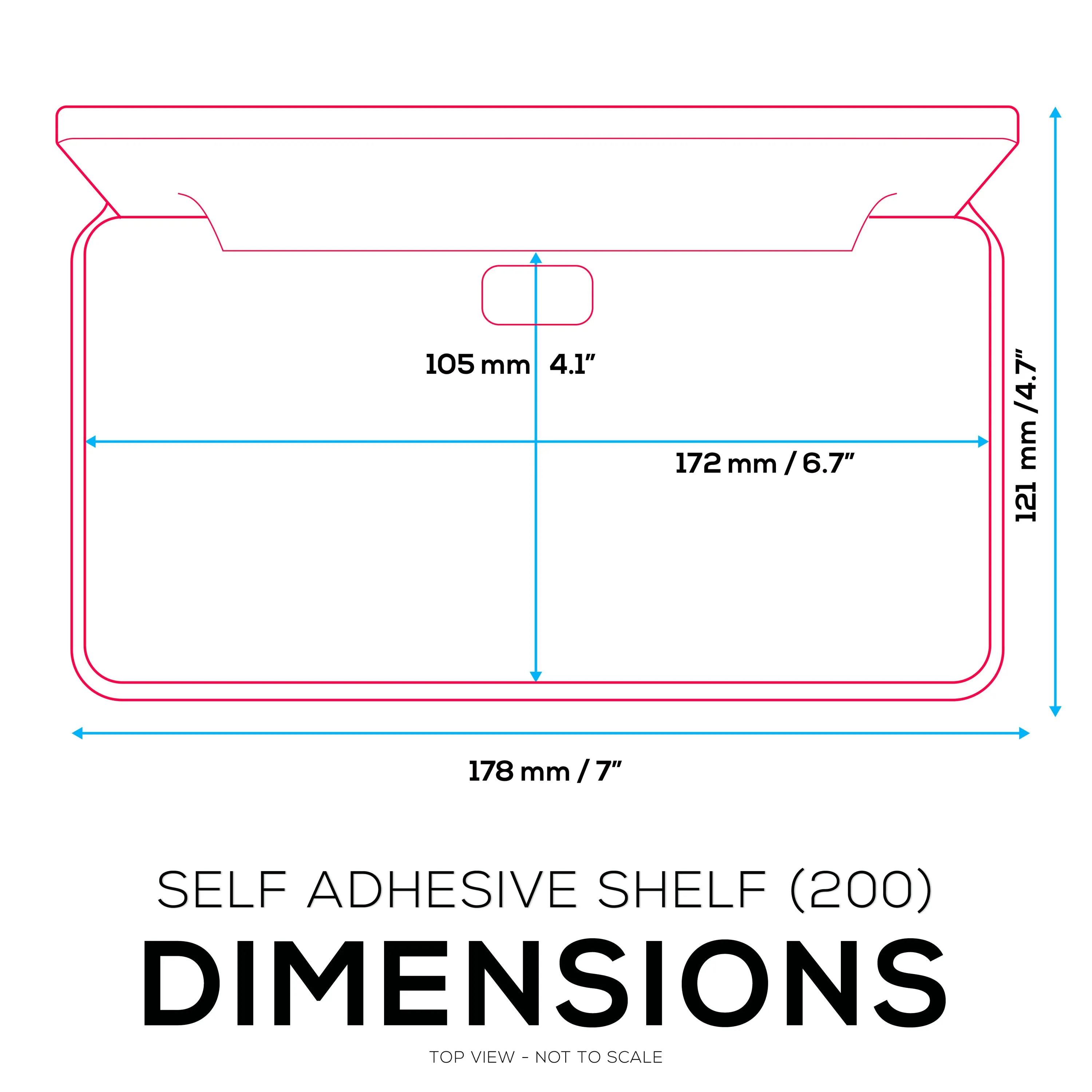 6.7" Wide Floating Adhesive Shelf (200) w/ Cable Access for Cameras, Baby Monitors, Plants & More (172mm x 105mm / 6.7” x 4.1”)