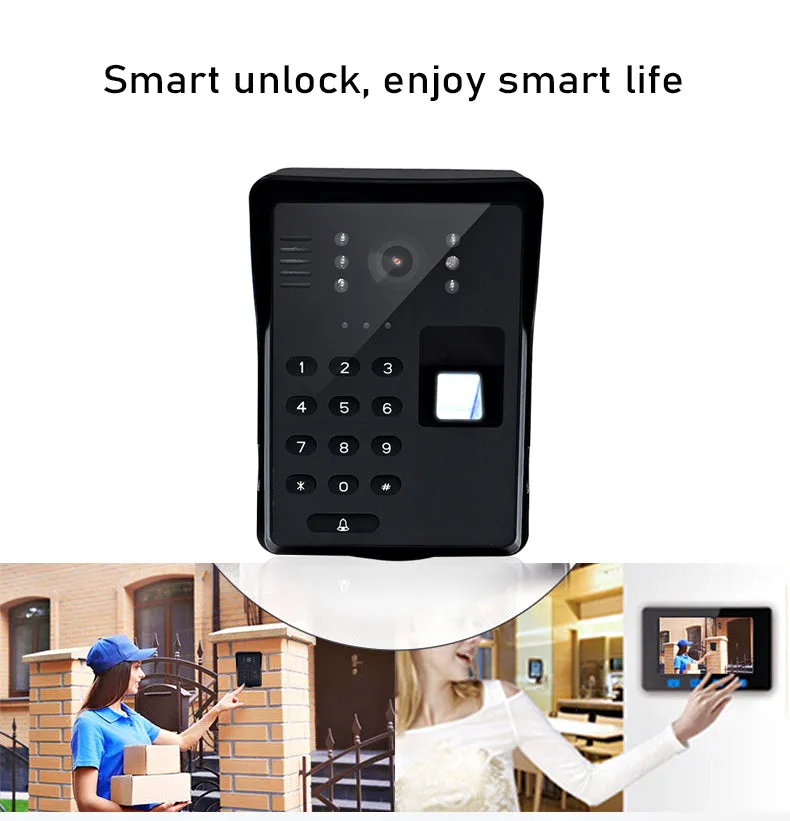 7-inch LCD Wired Fingerprint Password Video Door Phone Intercom IR Camera Doorbell Unlock Door Phone With IR Night Vision