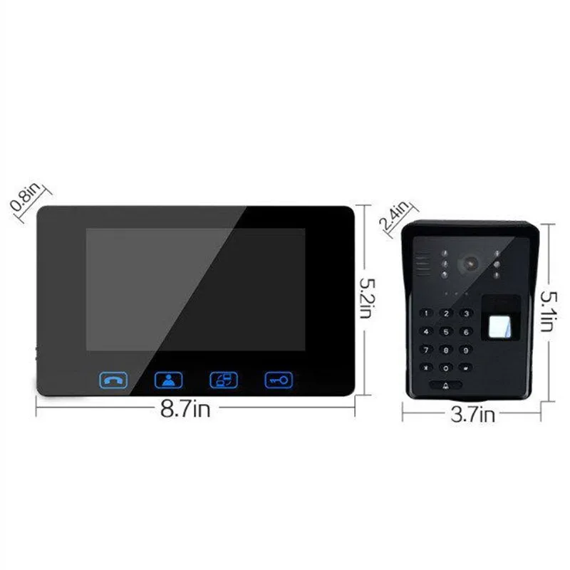 7-inch LCD Wired Fingerprint Password Video Door Phone Intercom IR Camera Doorbell Unlock Door Phone With IR Night Vision