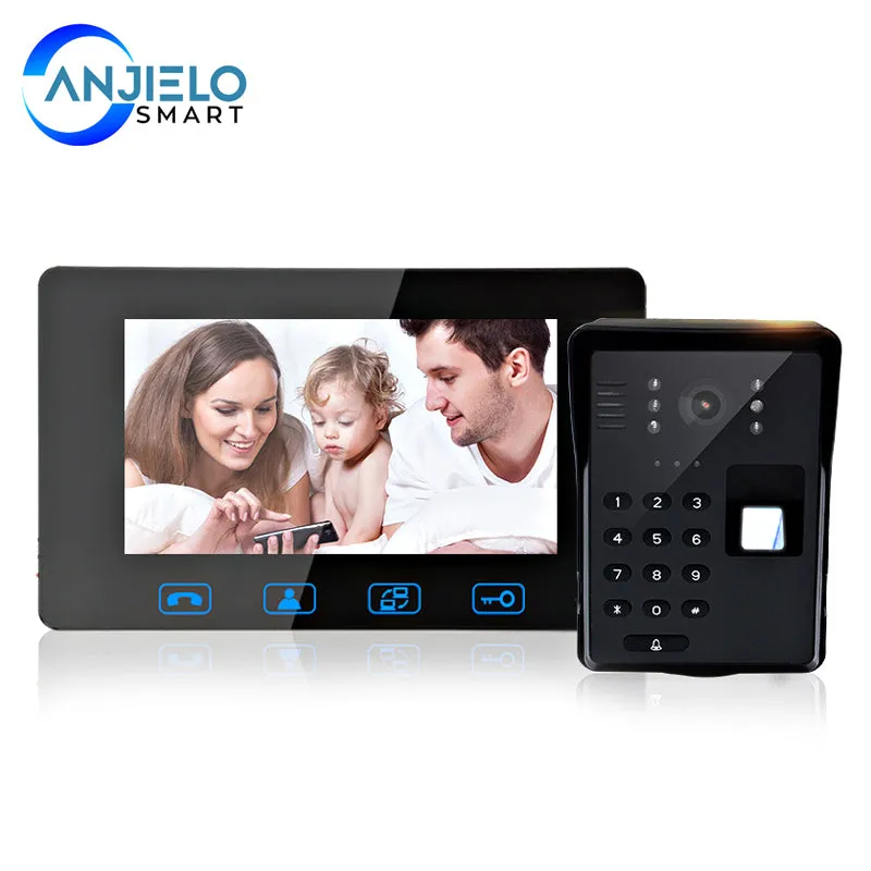 7-inch LCD Wired Fingerprint Password Video Door Phone Intercom IR Camera Doorbell Unlock Door Phone With IR Night Vision