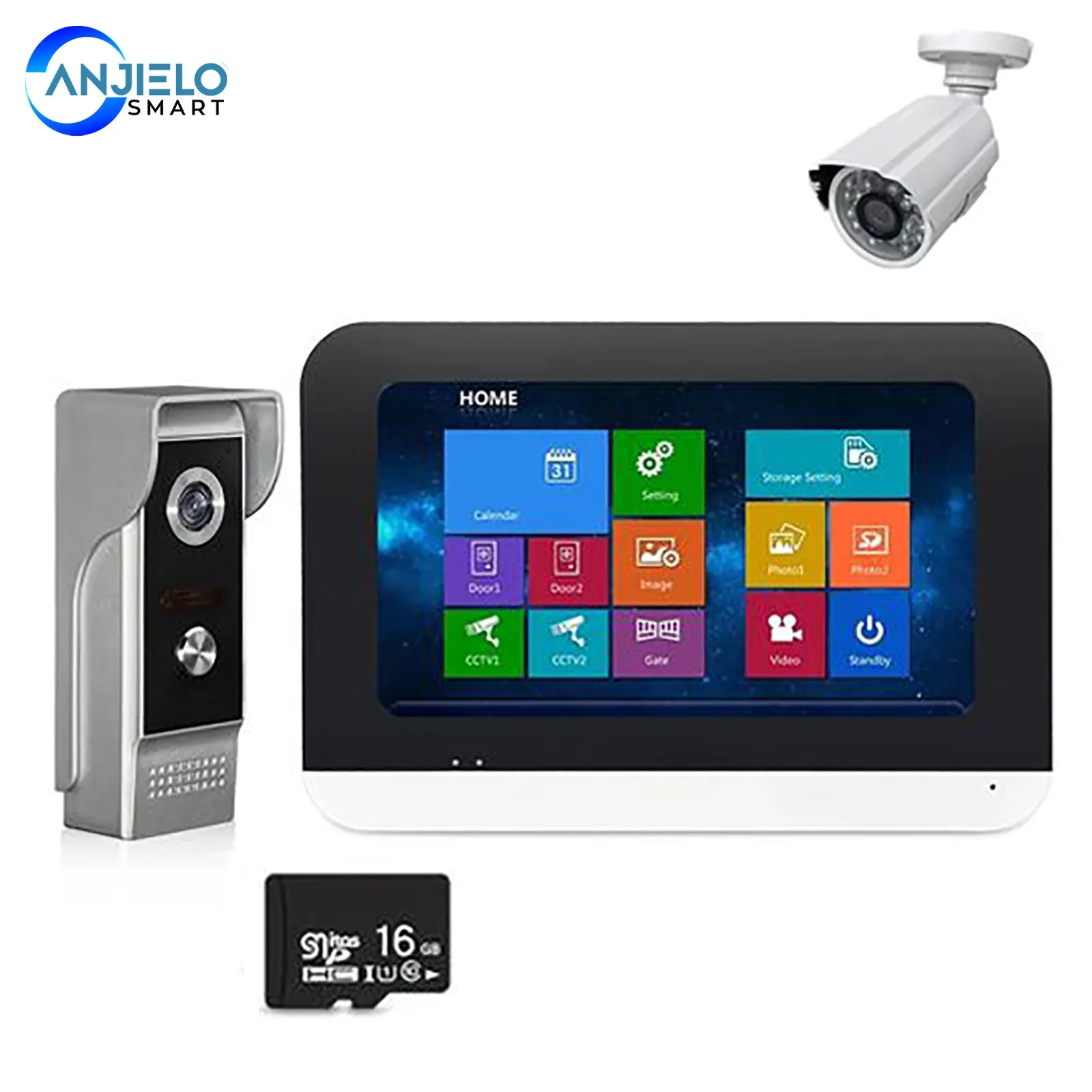 7 inch Touch Screen Video Intercom System with Security Camera 16G SD Card Electronic Lock Power Supply Access Control for Home