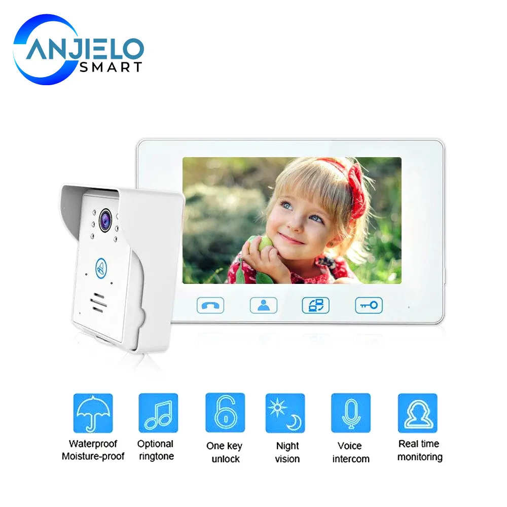 7 Inch Wired Video Door Phone System Electronic Unlock Doorman Camera Monitor Outdoor Home One to One Door Intercom System