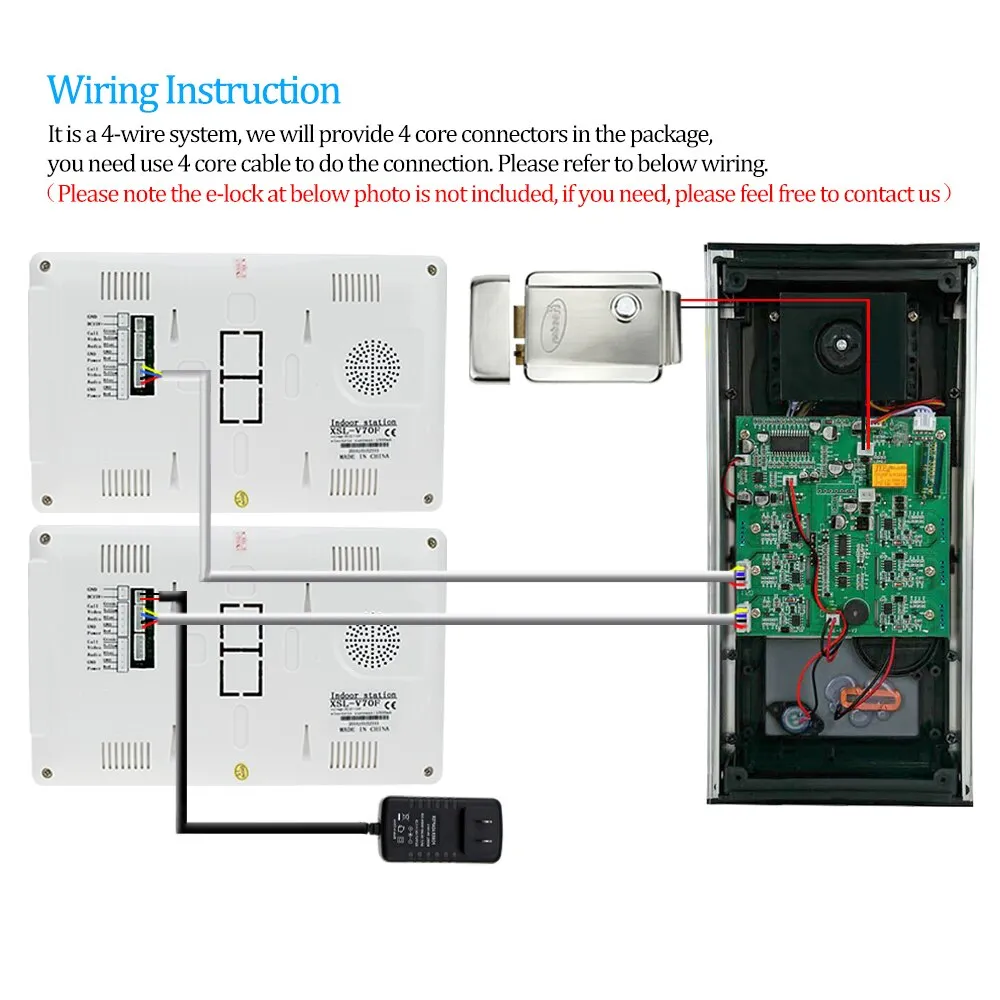 7'' TFT Screen Wired Video Intercom System RFID Access Entry Camera Doorbell 2 Monitors for Multi- Apartments/Home Security