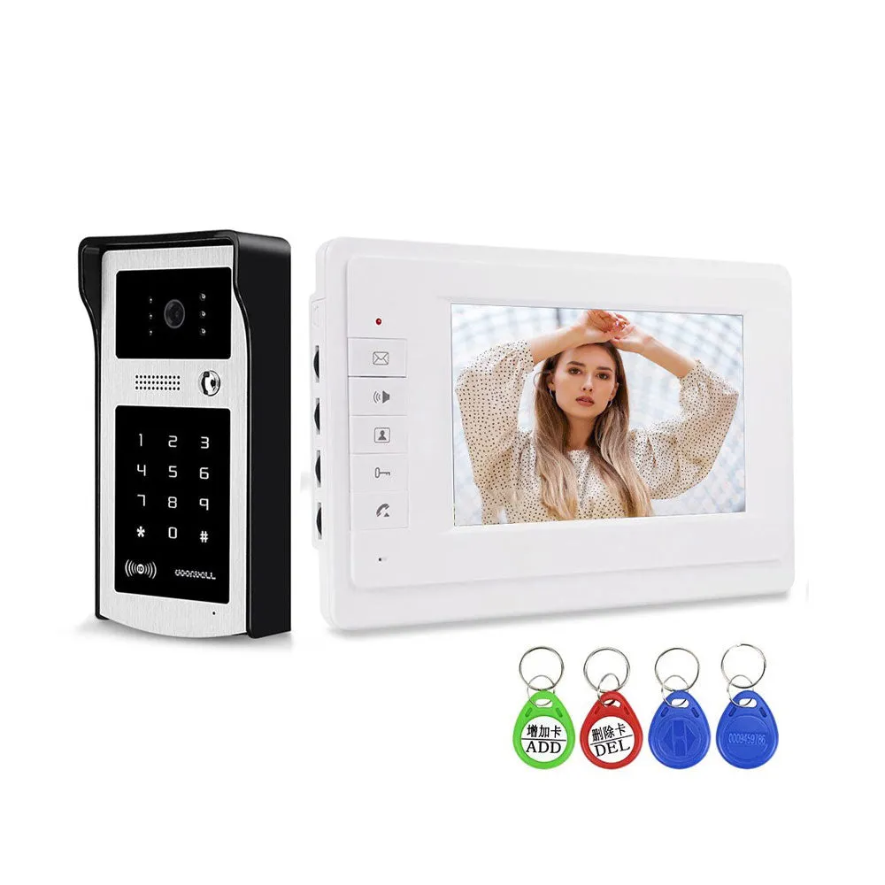 7" Home Wired Video Intercom RFID Video Camera Door Phone Intercom System for  Apartments Security Support Card Password Unlock