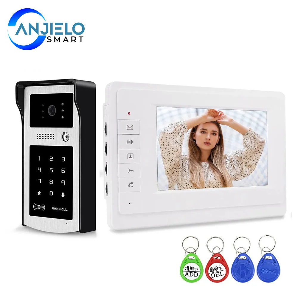 7" Home Wired Video Intercom RFID Video Camera Door Phone Intercom System for  Apartments Security Support Card Password Unlock