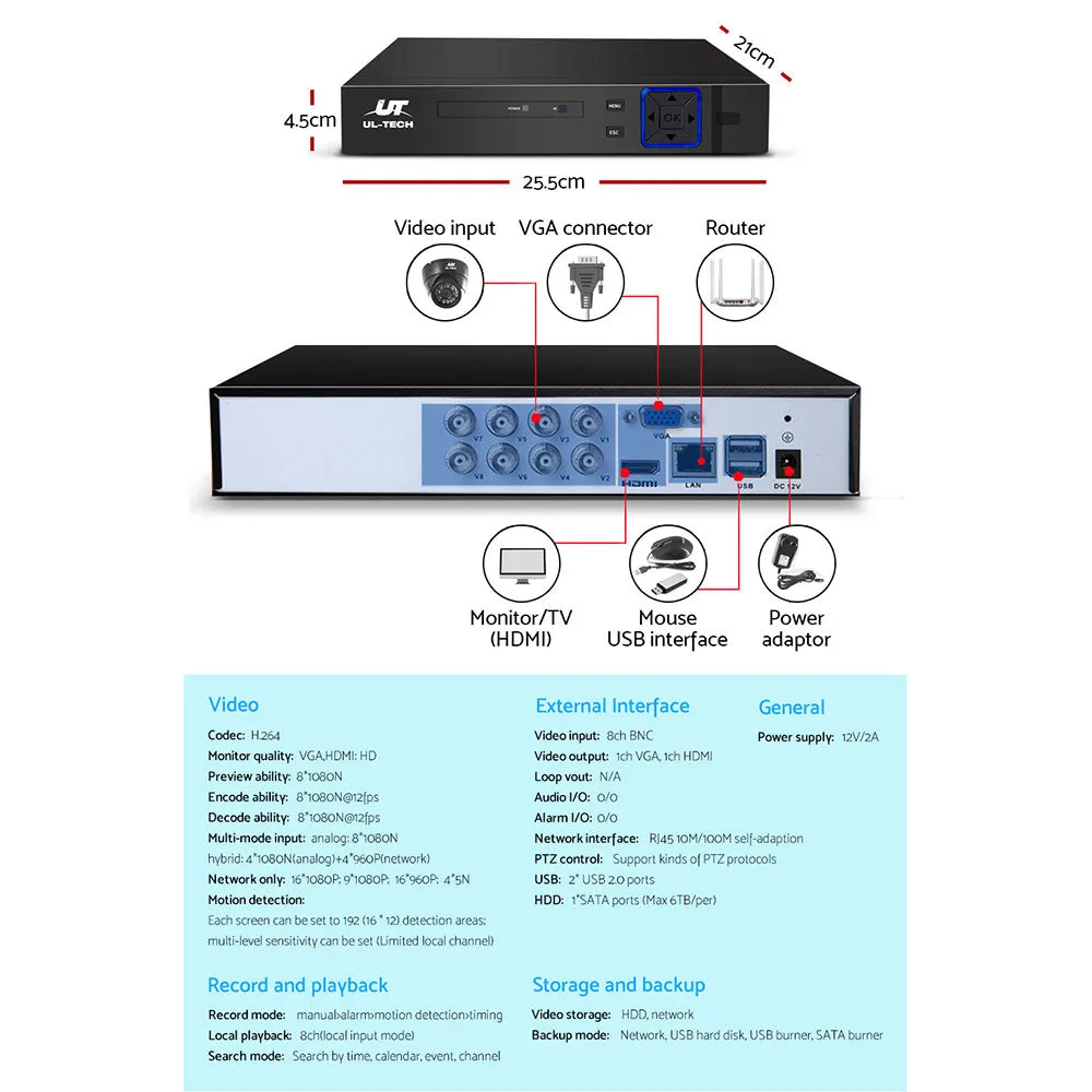 8CH DVR 1080P HD CCTV System 8 Cameras 1TB - UL-Tech