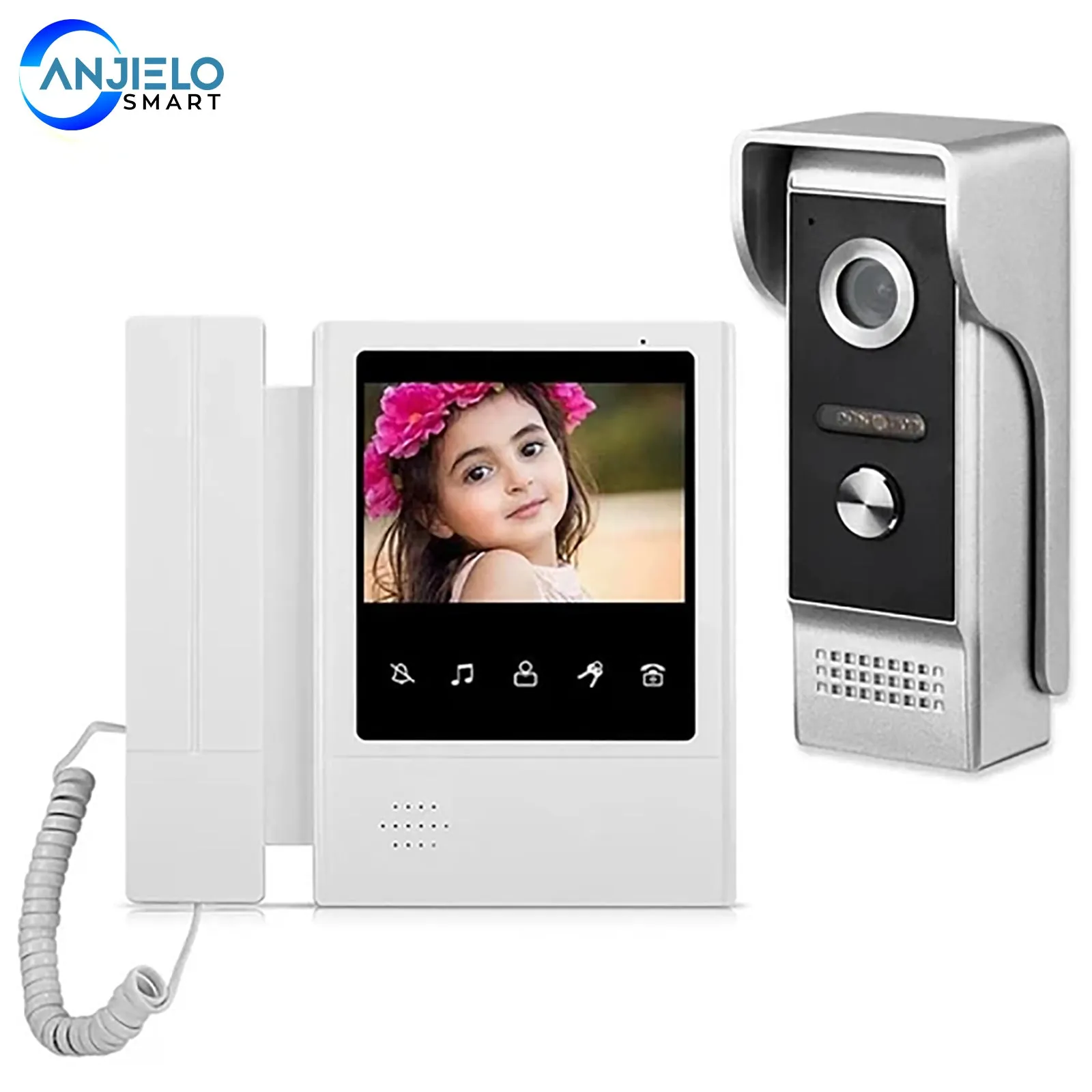 AnjieloSmart 4.3 inch Wired Video Door Phone System Visual Intercom Doorbell with IR Night Vison 700TVL Outdoor Camera