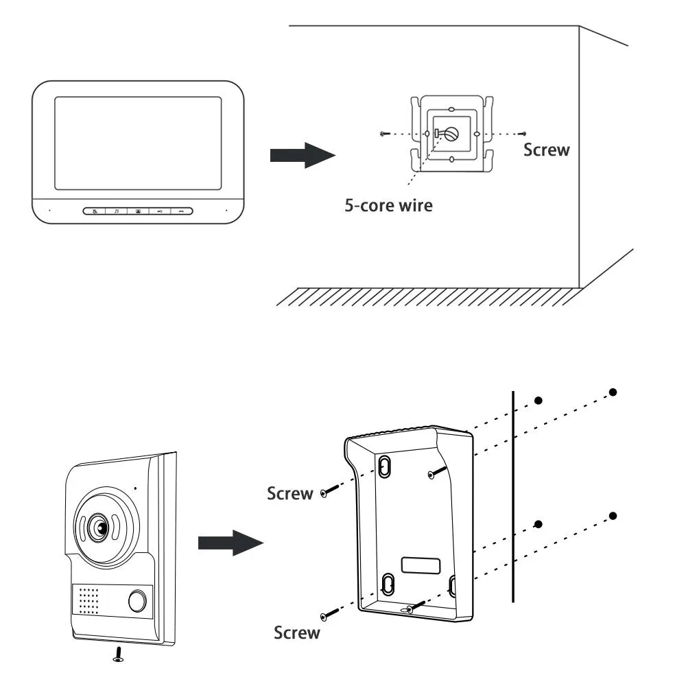 AnjieloSmart 7 inch Monitor Doorbell Dual-Way Intercom Wired Video Door Phone for Home Security System Support Electric Lock Connect