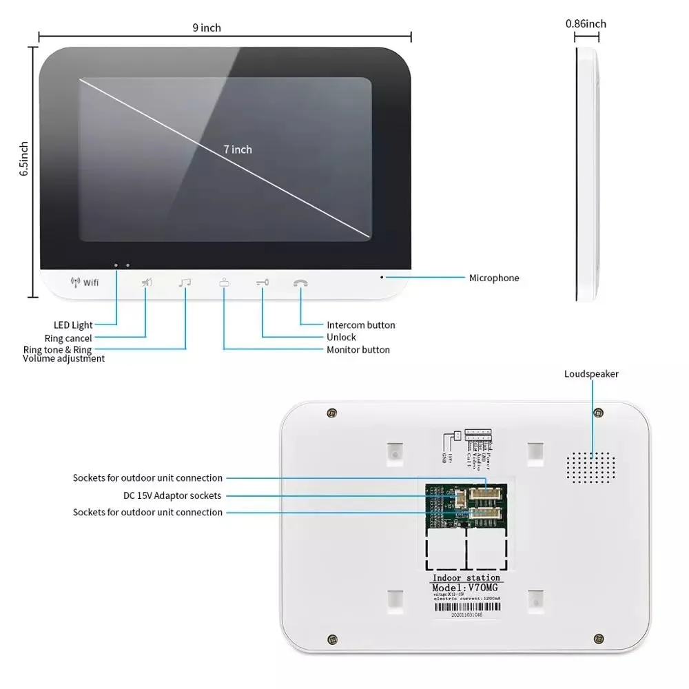 AnjieloSmart 7 Inch WiFi Smart Video Door Phone Intercom System with AHD Wired Doorbell Camera Home Security Record Remote Unlock For Villa