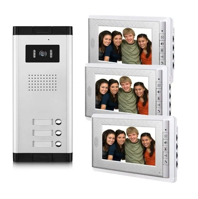 AnjieloSmart New 2/3/4 Unit Video Intercom System Doorbell with 7 Inch Monitor Doorphone for for 2-4 Household Apartment