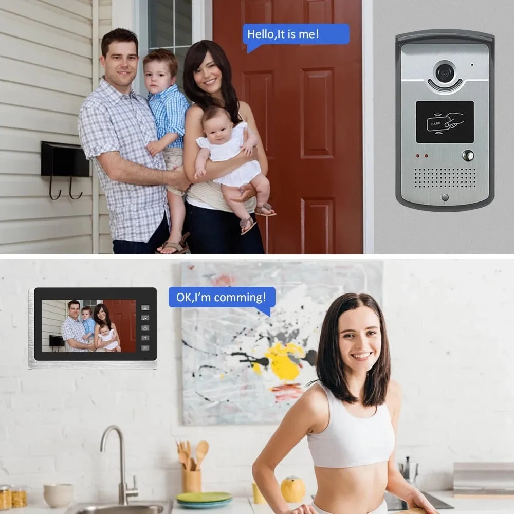 AnjieloSmart Video Door Intercom Entry System Kit Wired Video Doorbell Phone Rainproof Call Panel IR Camera for Home Security