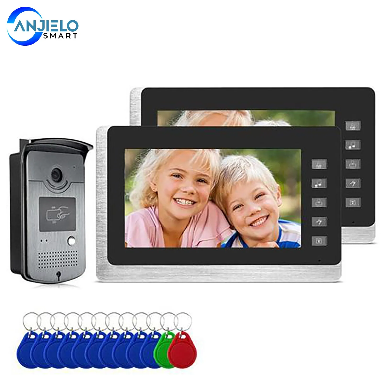 AnjieloSmart Video Door Intercom Entry System Kit Wired Video Doorbell Phone Rainproof Call Panel IR Camera for Home Security