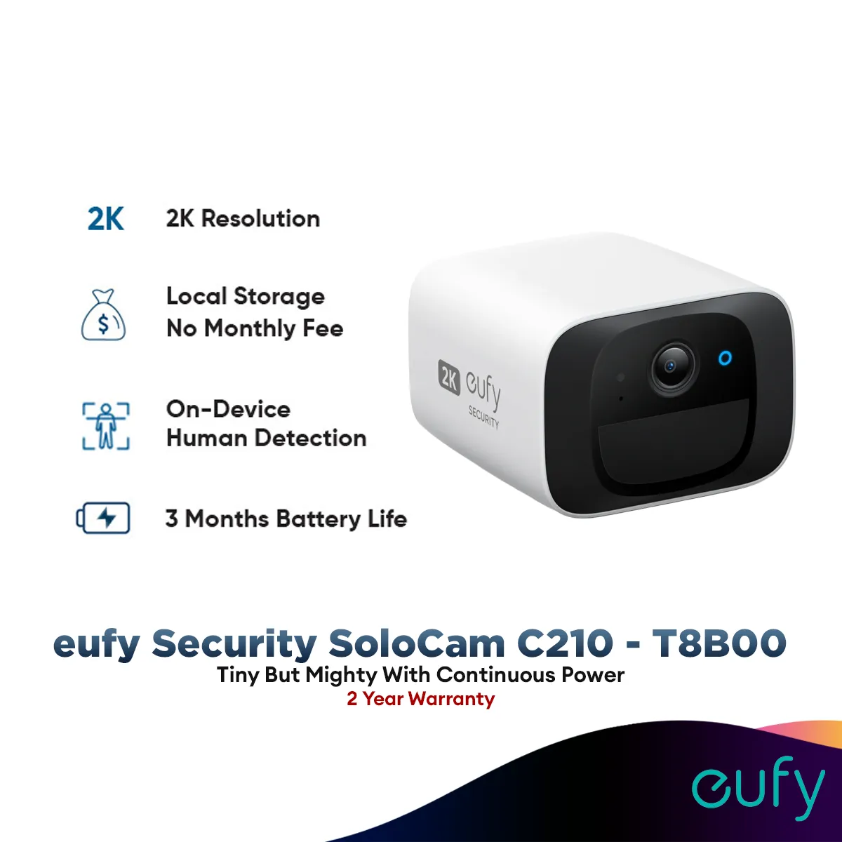 Anker T8B00 eufyCam S210 eufyCam 2C Wireless Outdoor Camera 2K Resolution No Monthly Fee Wireless 2.4 GHz Wi-Fi HomeBase 3 Compatible