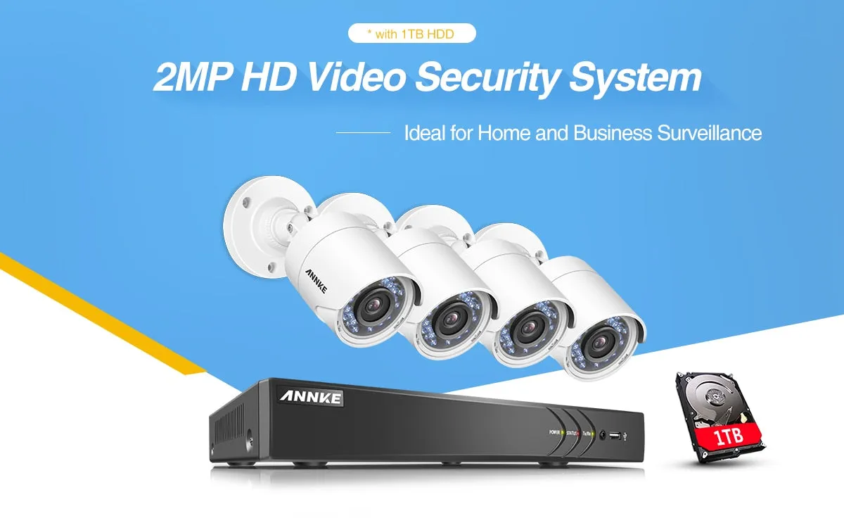 Annke 8CH 3MP HD TVI CVI AHD IP 5in1 H.264  DVR 4pcs 2MPFHD 1080P Bullet Camera Smart IR CCTV 2MP Security Surveillance System