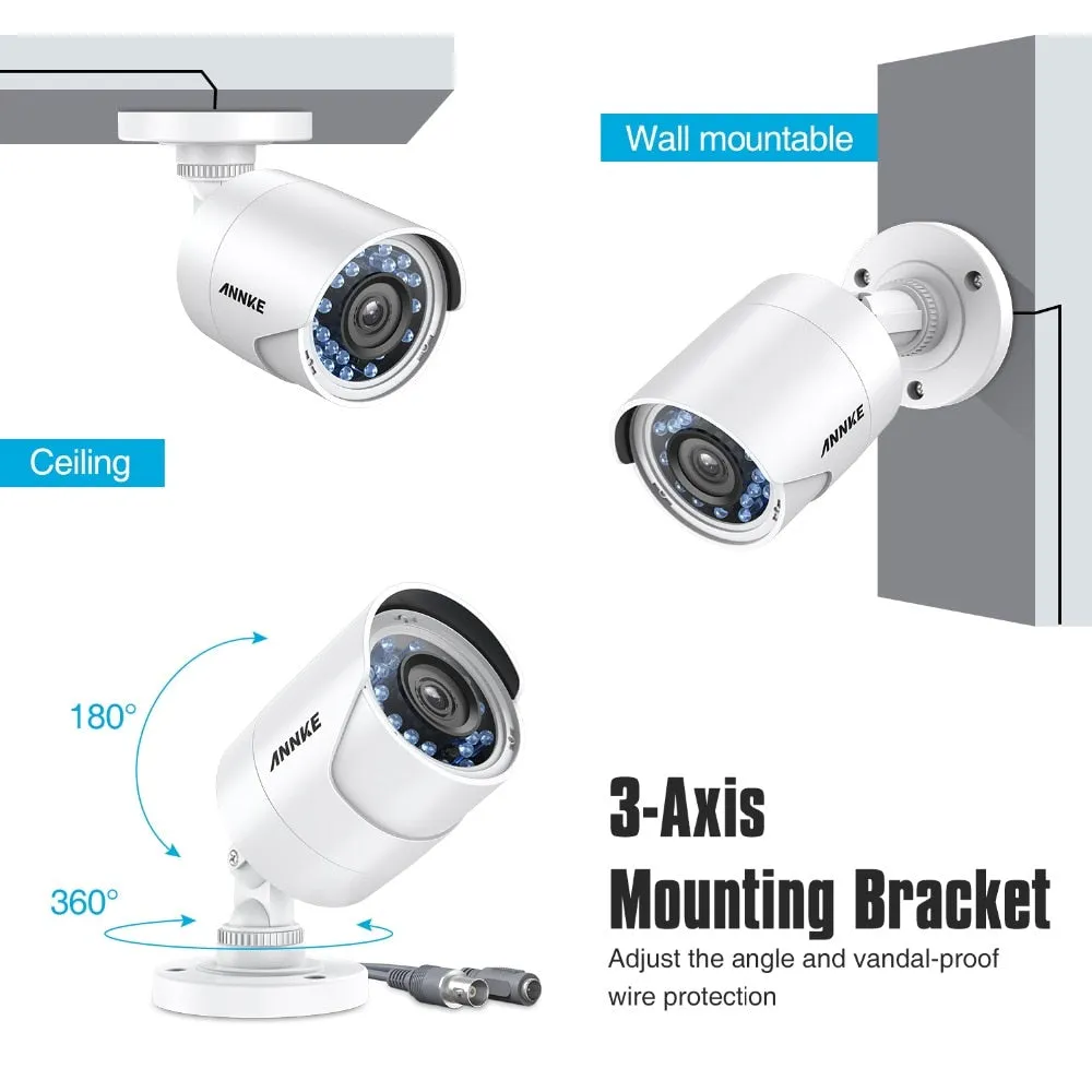 Annke 8CH 3MP HD TVI CVI AHD IP 5in1 H.264  DVR 4pcs 2MPFHD 1080P Bullet Camera Smart IR CCTV 2MP Security Surveillance System