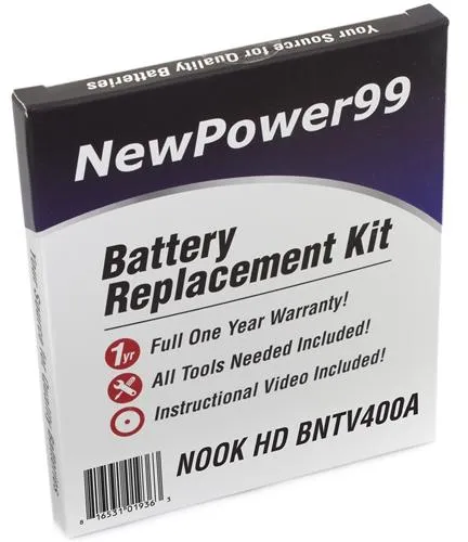 Barnes & Noble NOOK HD BNTV400A Battery Replacement Kit with Tools, Video Instructions and Extended Life Battery