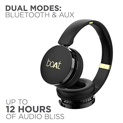 boAt Rockerz 370 On Ear Bluetooth Headphones with Upto 12 Hours Playtime, Cozy Padded Earcups and Bluetooth v5.0, with Mic (Buoyant Black)