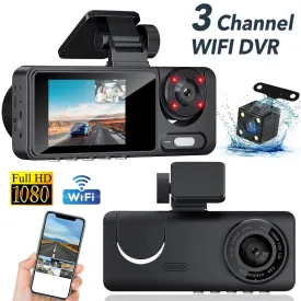 classic 1080P HD WiFi Dash Camera, Front/Inside/Rear View 3 Channel Dash Camera, Video Recorder Driving Recorder Loop Recording Super Night Vision G-sensor