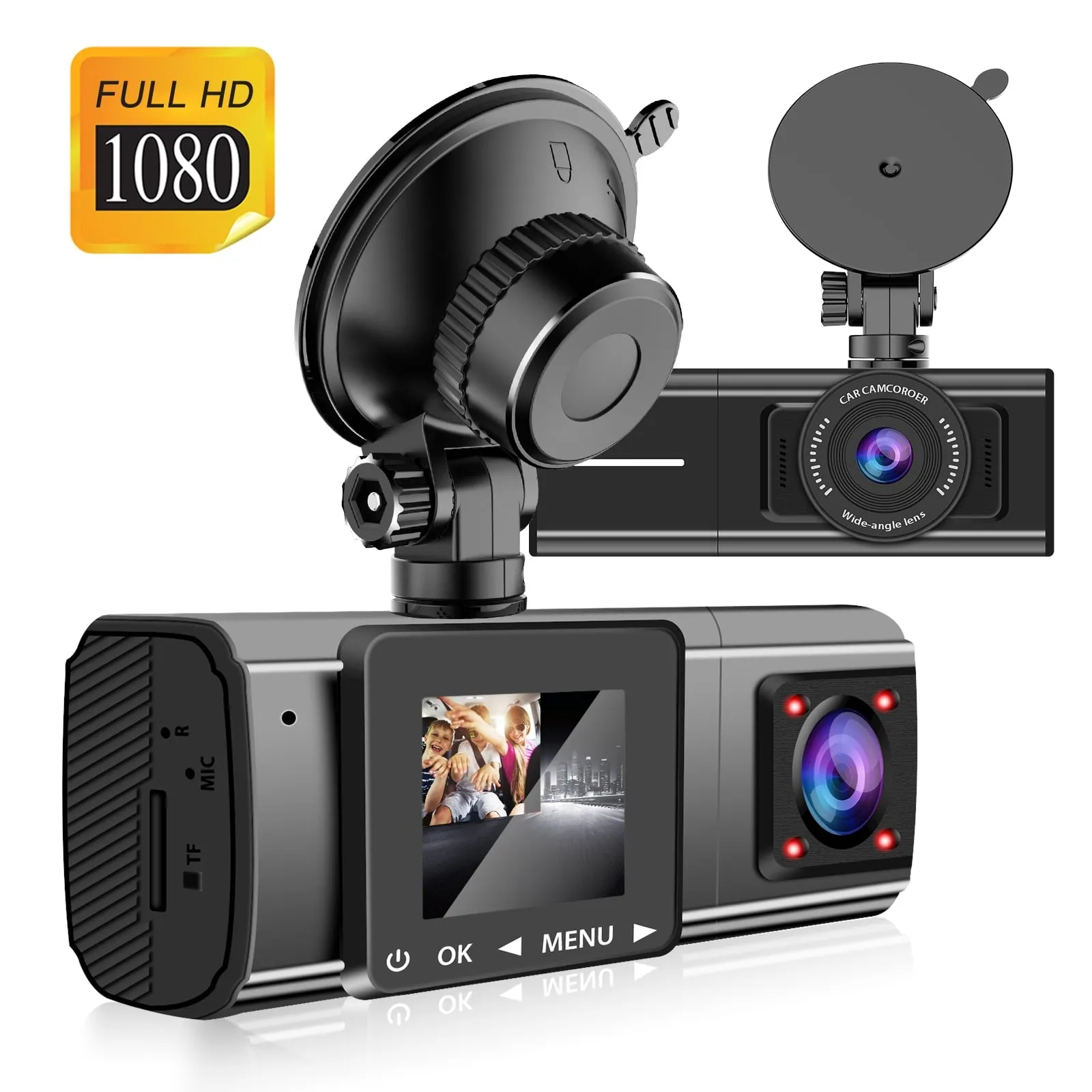 classic Dual Dash Cam,  1080P Dual Lens Front Insides Camera,  Car DVR Driving Recorder with Night Vision, 170Â° Wide Angle, Loop Recording, G-Sensor, Parking Mode - Black