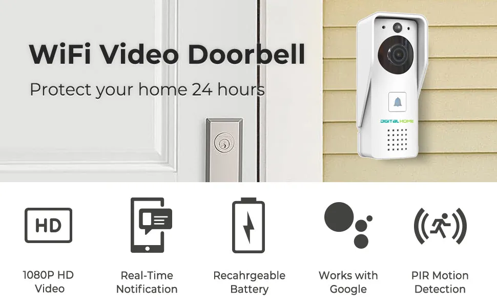 DB410 Waterproof Solar Doorbell (Works with Alexa and Google Assistant)