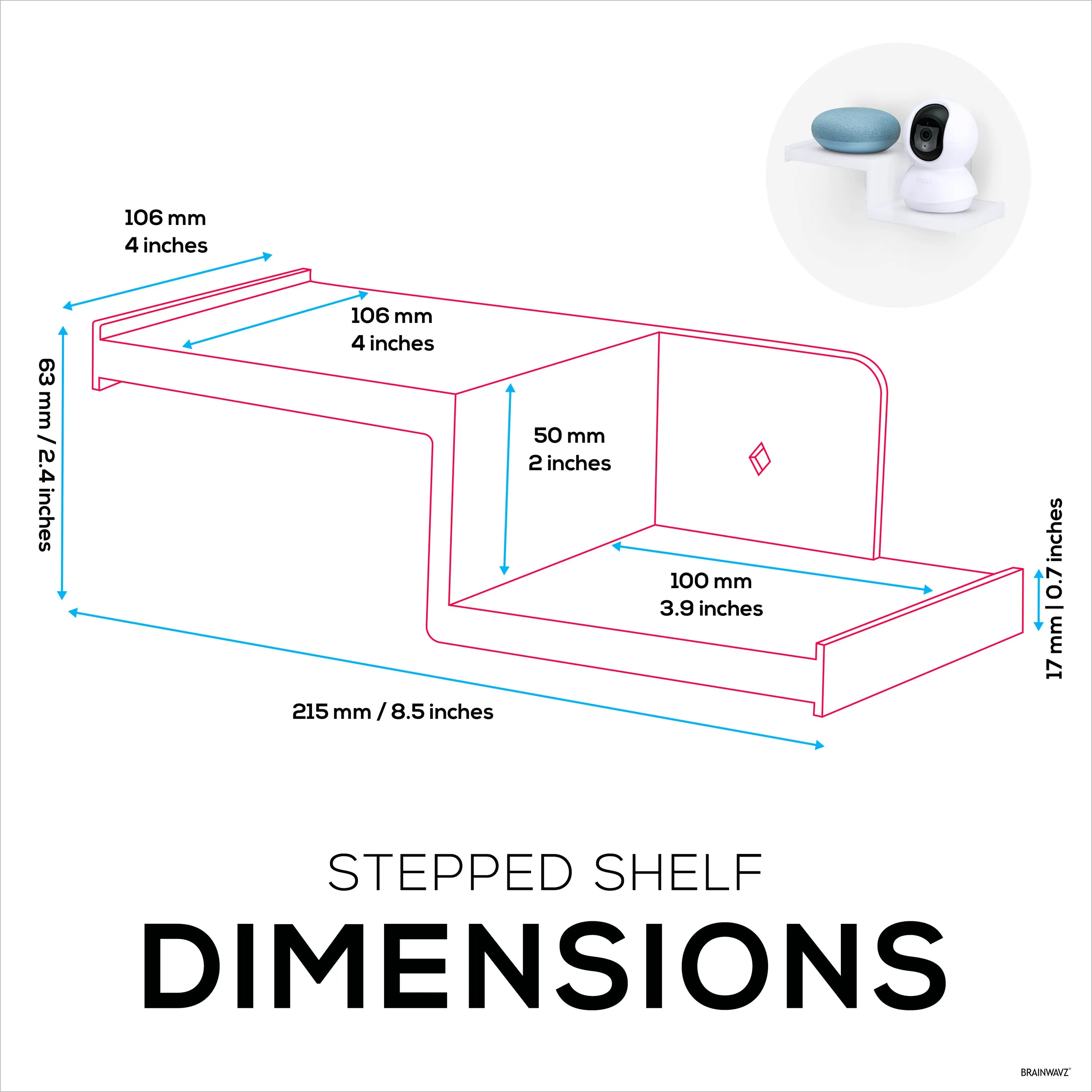 Drill Free Small Wall Mount Shelf For Security Cameras, Baby Monitors, Speakers, Routers, Plants & More, Strong Adhesive