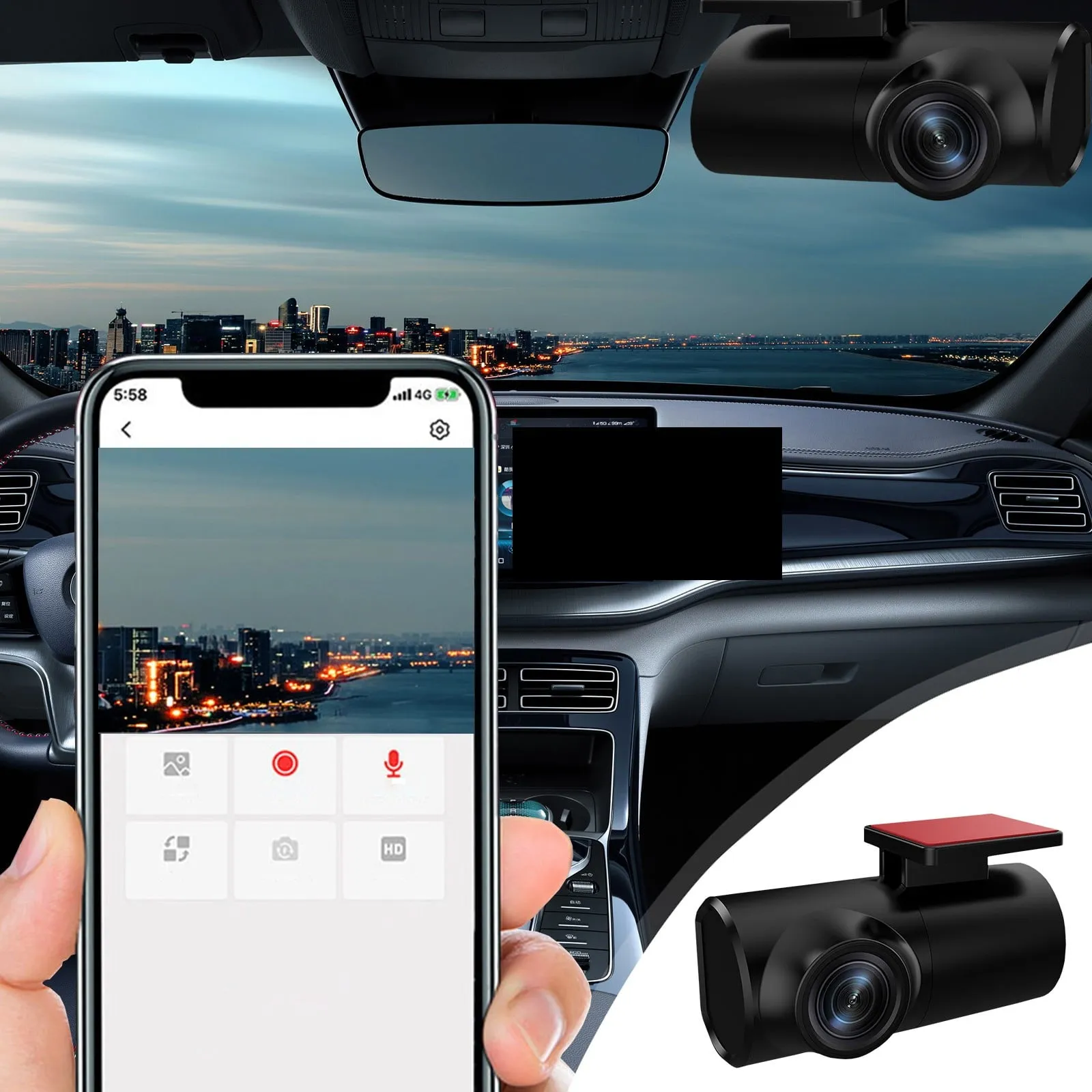 essential Mini Car DVR Video Recorder, Dash Cam for Cars HD Smart GPS ADAS Driving Recorder Support Memory Card Up to 32GB