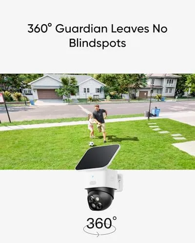 eufy Security SoloCam S340, Solar Security Camera, Wireless Outdoor Camera, 360° Pan & Tilt Surveillance, No Blind Spots, 2.4 GHz Wi-Fi, No Monthly Fee, HomeBase S380 Compatible