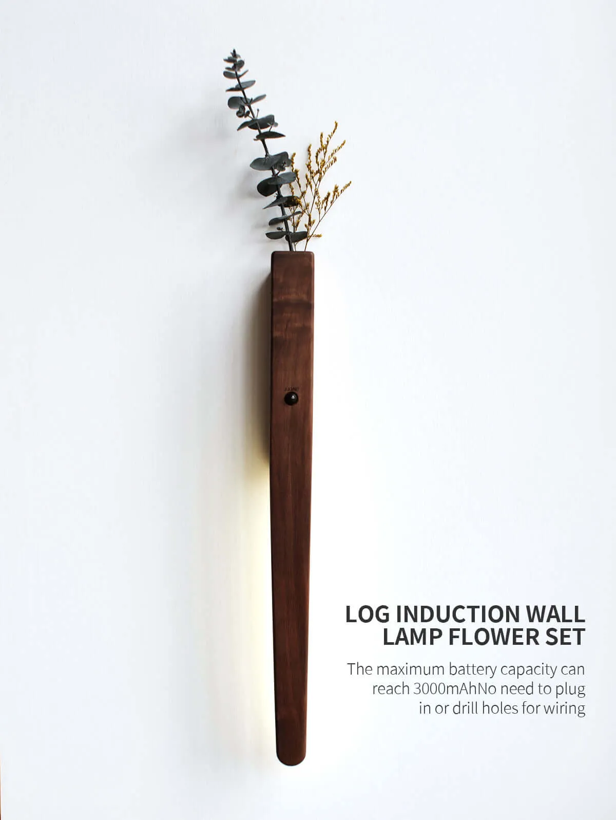 Extended Solid Wood Wall Vase Lamp with Motion Sensor