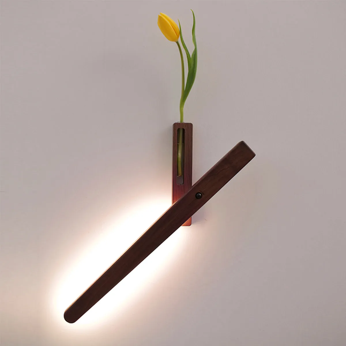 Extended Solid Wood Wall Vase Lamp with Motion Sensor