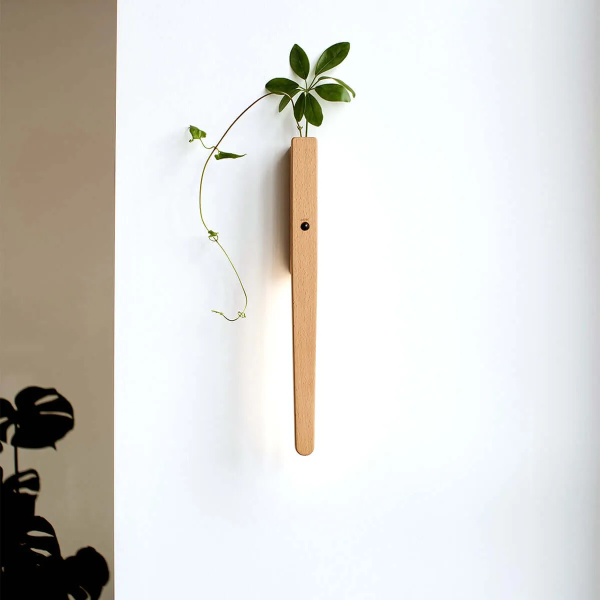 Extended Solid Wood Wall Vase Lamp with Motion Sensor