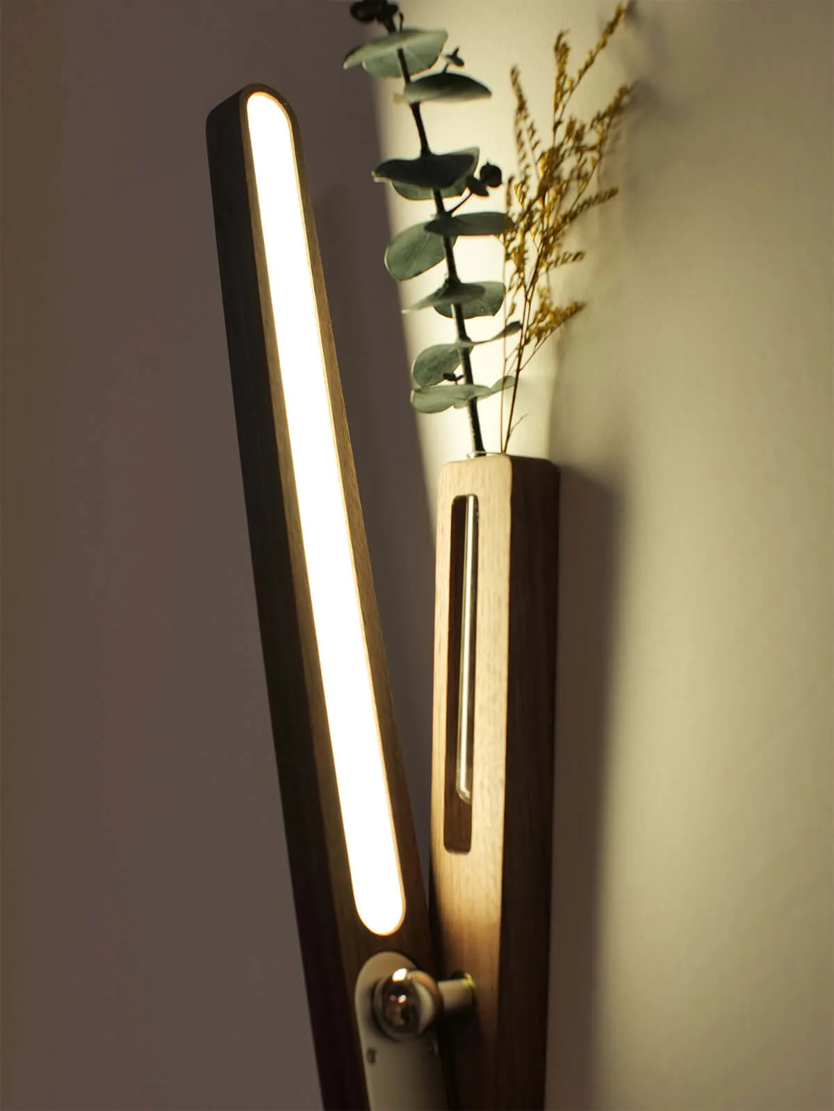 Extended Solid Wood Wall Vase Lamp with Motion Sensor