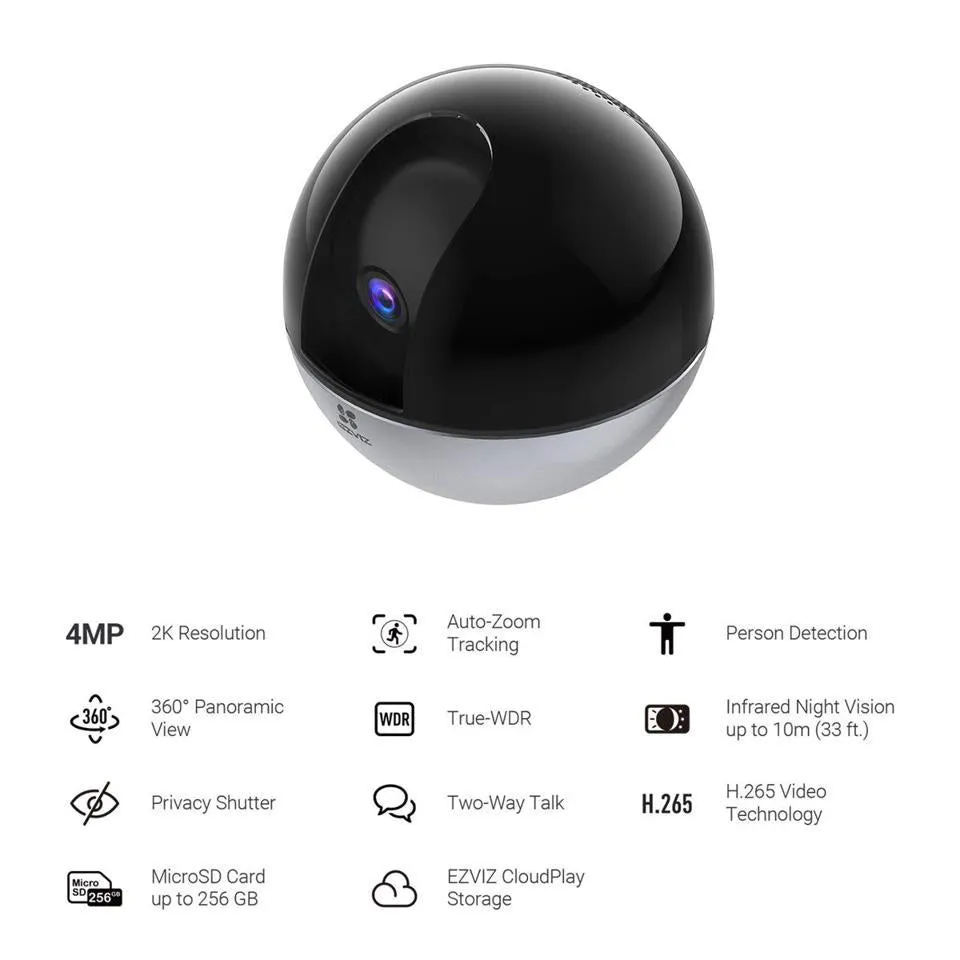 EZVIZ C6W 4MP WiFi Indoor Security Camera | Two-Way Audio, Pan & Tilt, Auto-Tracking, Smart AI Person Notifications, Night Vision