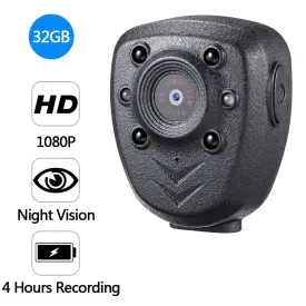 Full HD 1080P Police Body Lapel Worn Video Camera with Night Vision LED Light & 32G Memory TF Card