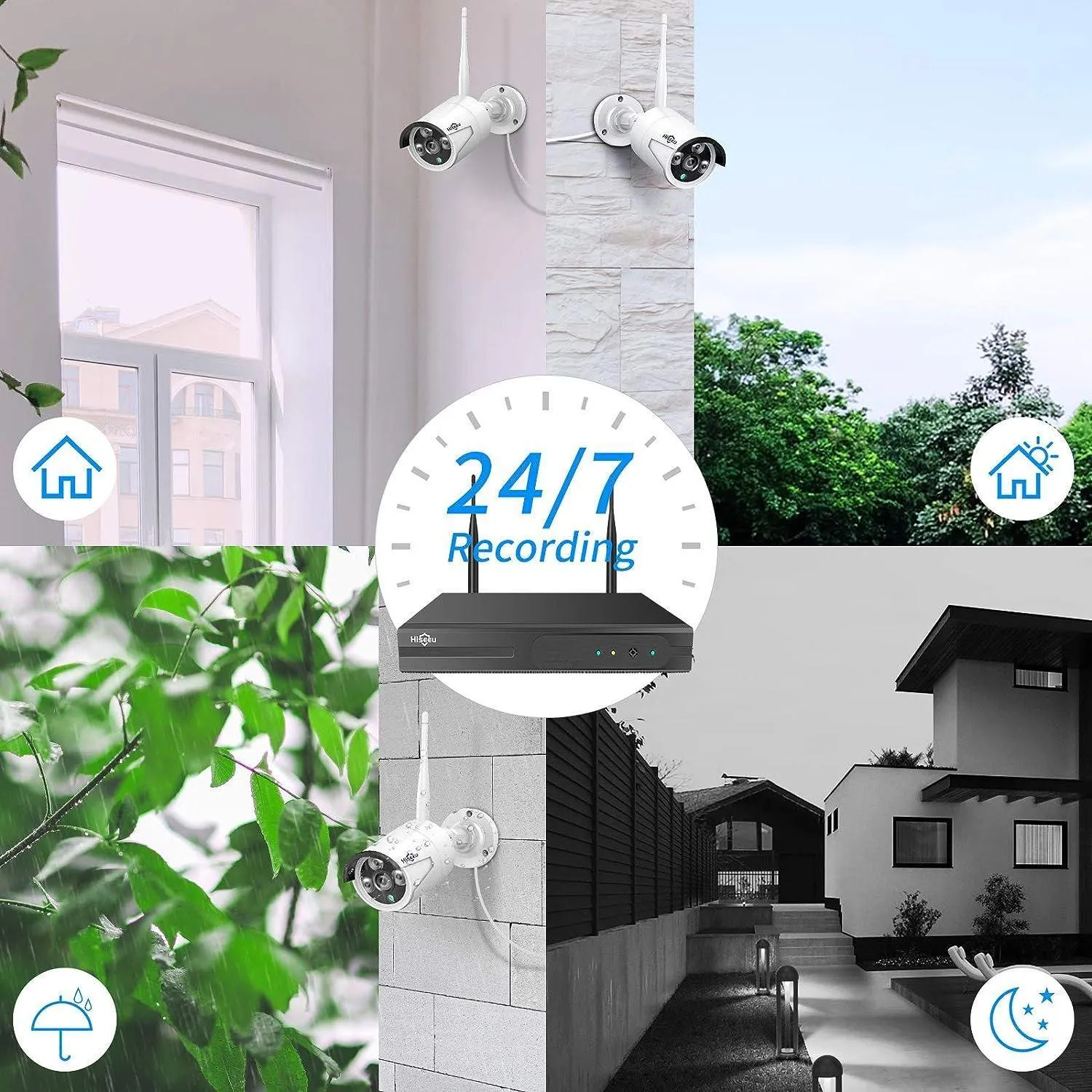 Hiseeu 2K Wireless Security Camera System, 10CH NVR Kit,8Pcs 3MP WiFi Surveillance Cameras for Home Indoor/Outdoor Use,Night Vision,Waterproof, Motion Detection, 3TB Hard Drive and DC Power Included