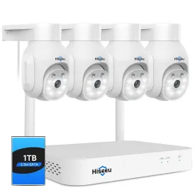 Hiseeu [Expandable 10CH,5MP] WiFi PTZ Security Camera System,1TB Hard Drive,12V DC Power Cords,IP66 Waterproof, Motion Alert, Plug&Play,24/7 Motion Record, Auto Track